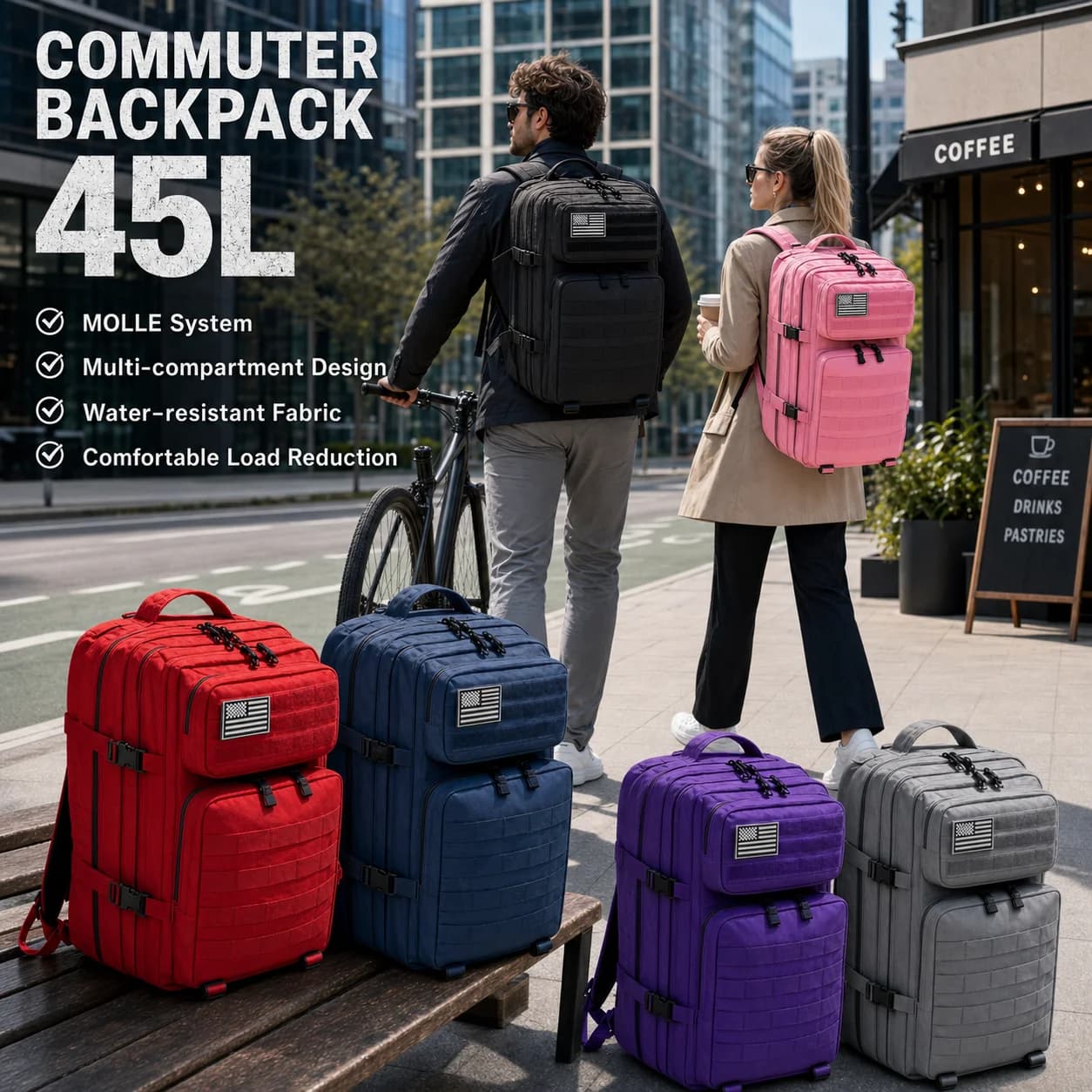 45L Tactical Backpack Large Capacity Outdoor Rucksack 3 Day Fitness Hiking Bag Hiking Camping Gear Backpacks