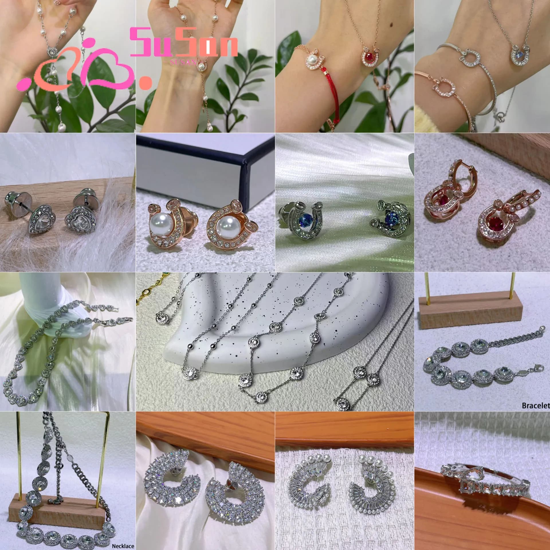 Collana a Y con Cuore di Perle 2026 Nuovo Set Gioielli a Ferro di Cavallo Collana Orecchini Bracciale Lussuoso Cristallo Scintillante per Donna