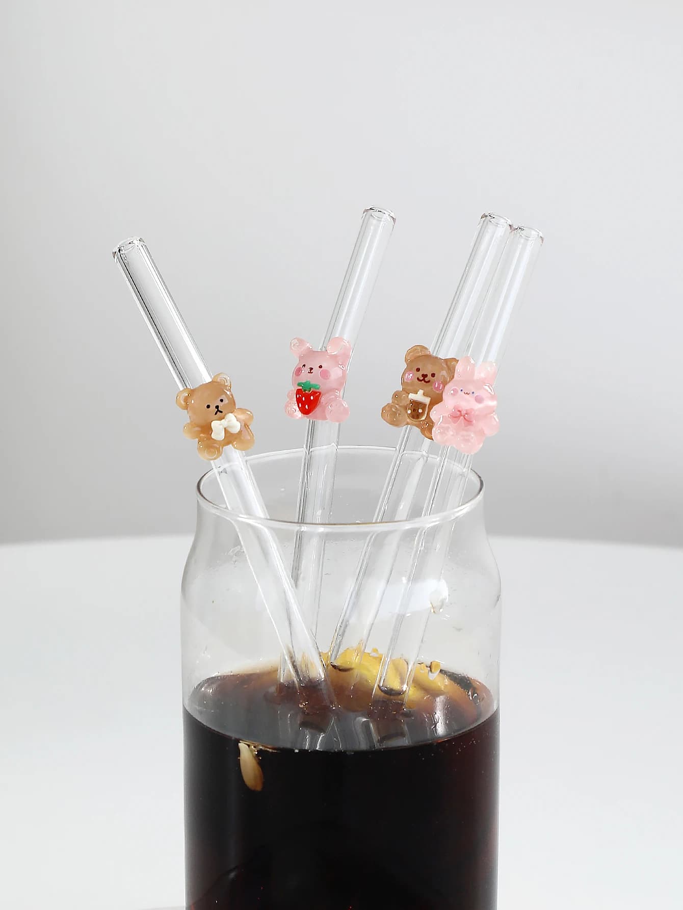 4/6 pezzi di cannuccia di vetro per coniglio/orso cartone animato, bicchieri pieghevoli trasparenti per frullato e cocktail, rifornimento per feste riutilizzabile.