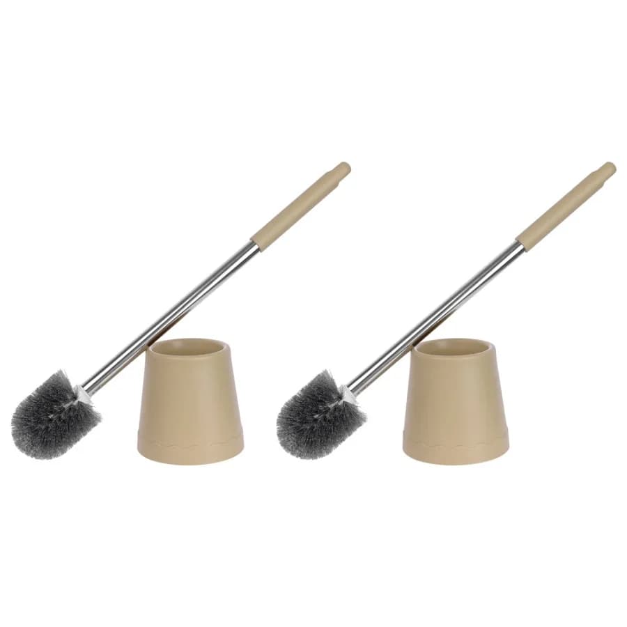 Toilet Brush Round Head Stainless Steel Handle Yellow 2 Pcs