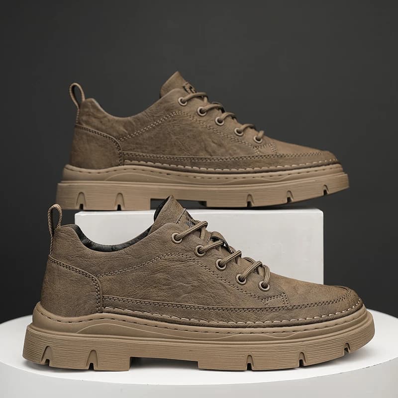 New men's casual leather work boots, outdoor hiking shoes, men's desert boots, lace-up men's work shoes