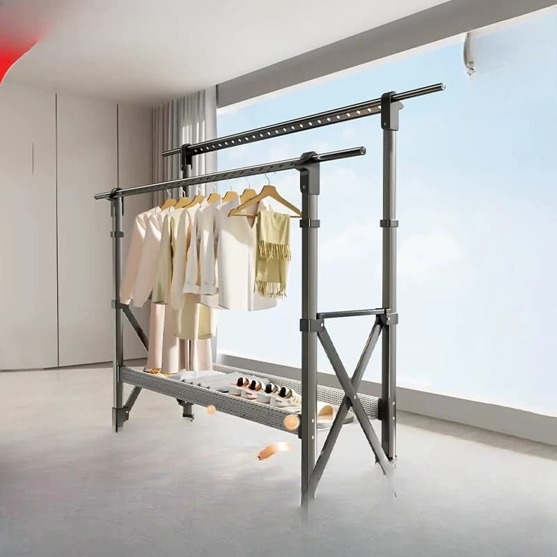 Clothes drying rack Floor-to-ceiling indoor household balcony Retractable clothes drying rod Aluminum alloy hanger drying quilt