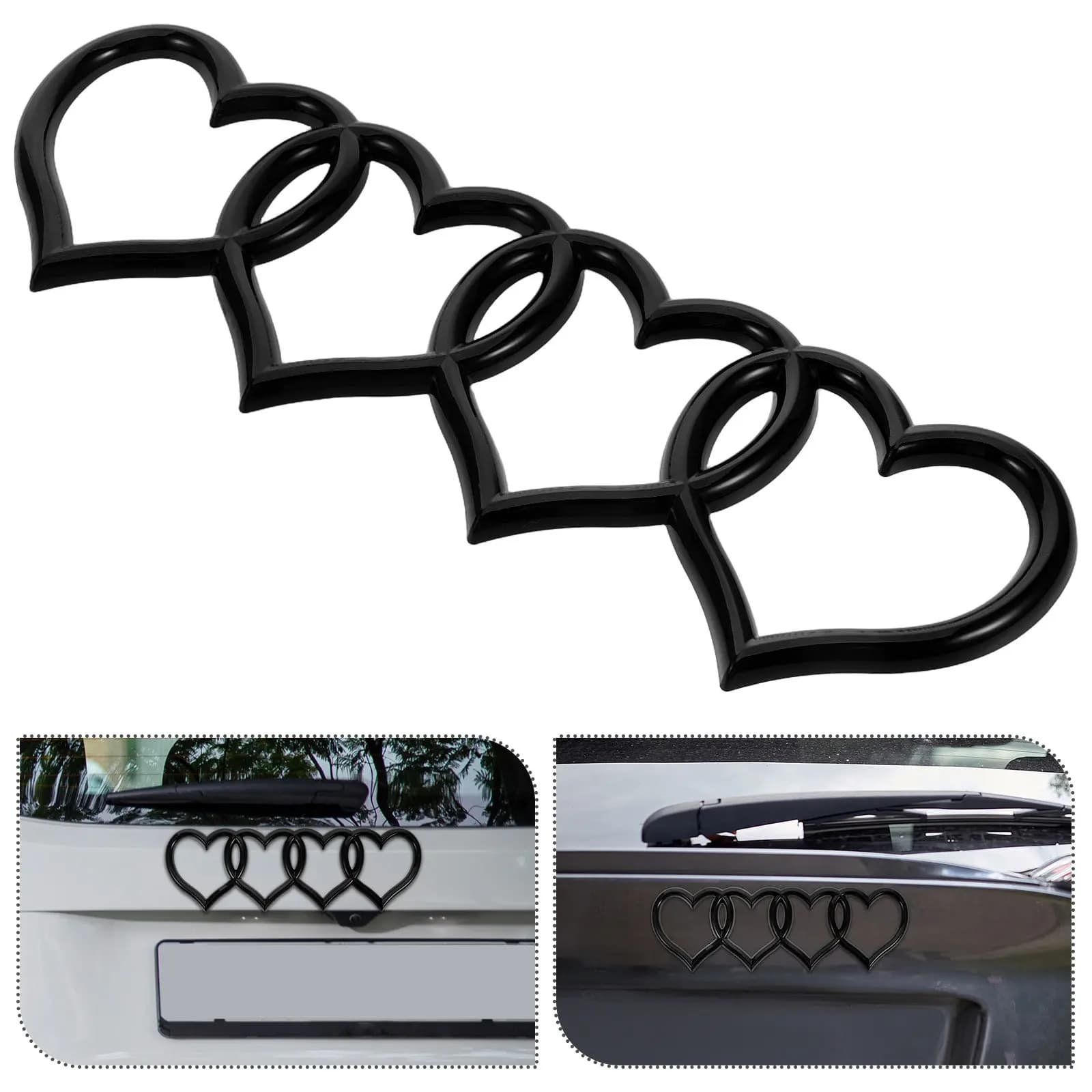 Emblema 3D a Forma di Cuore per Bagagliaio Posteriore, Adesivo Decorativo per Auto, Sostituzione Nera per Decorazione Esterna Portiera Auto