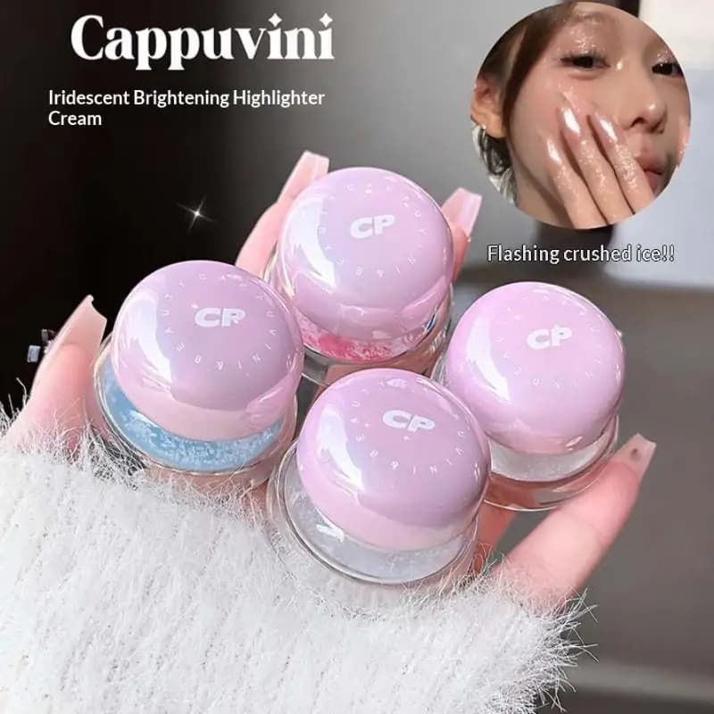 Cappuvini Crema Illuminante Impermeabile Ultra Fine Shimmer Lunga Durata per Occhi e Guance Cosmetico Illuminante