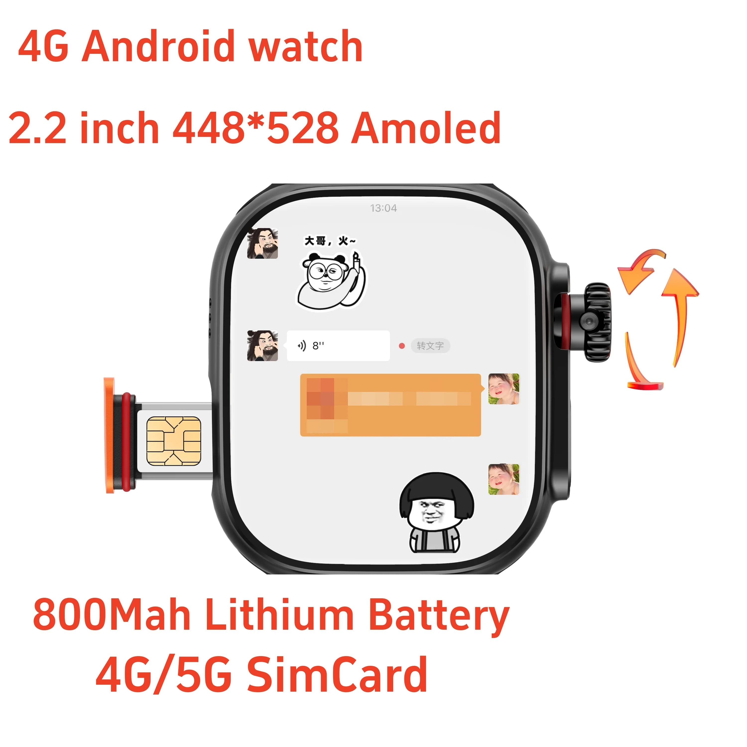 CDS9 S9 Ultra Android Smartwatch 4G/5G SIM card WiFi GPS Camera Play Store Frequenza cardiaca Pressione sanguigna Orologio intelligente Amoled da 2,2 pollici