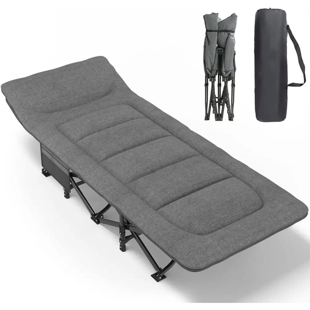 Adult camping cot with pillow and pillow, portable folding bed, light curtain bed with carrying bag, supports up to 450 pounds.