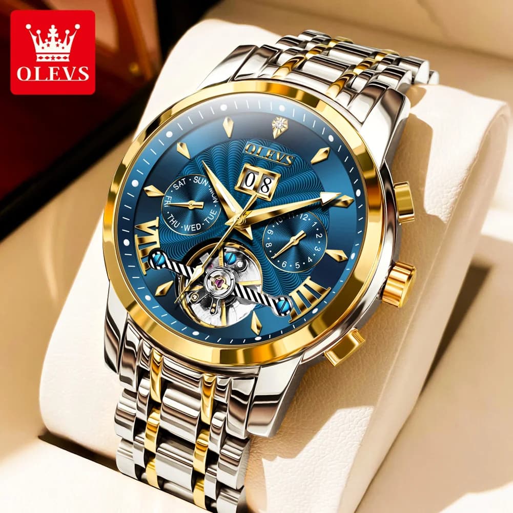 OLEVS 9965 Men's Watch Classic Automatic mechanical watch excavated Original Movement Waterproof Luminous Calendar Year Moon