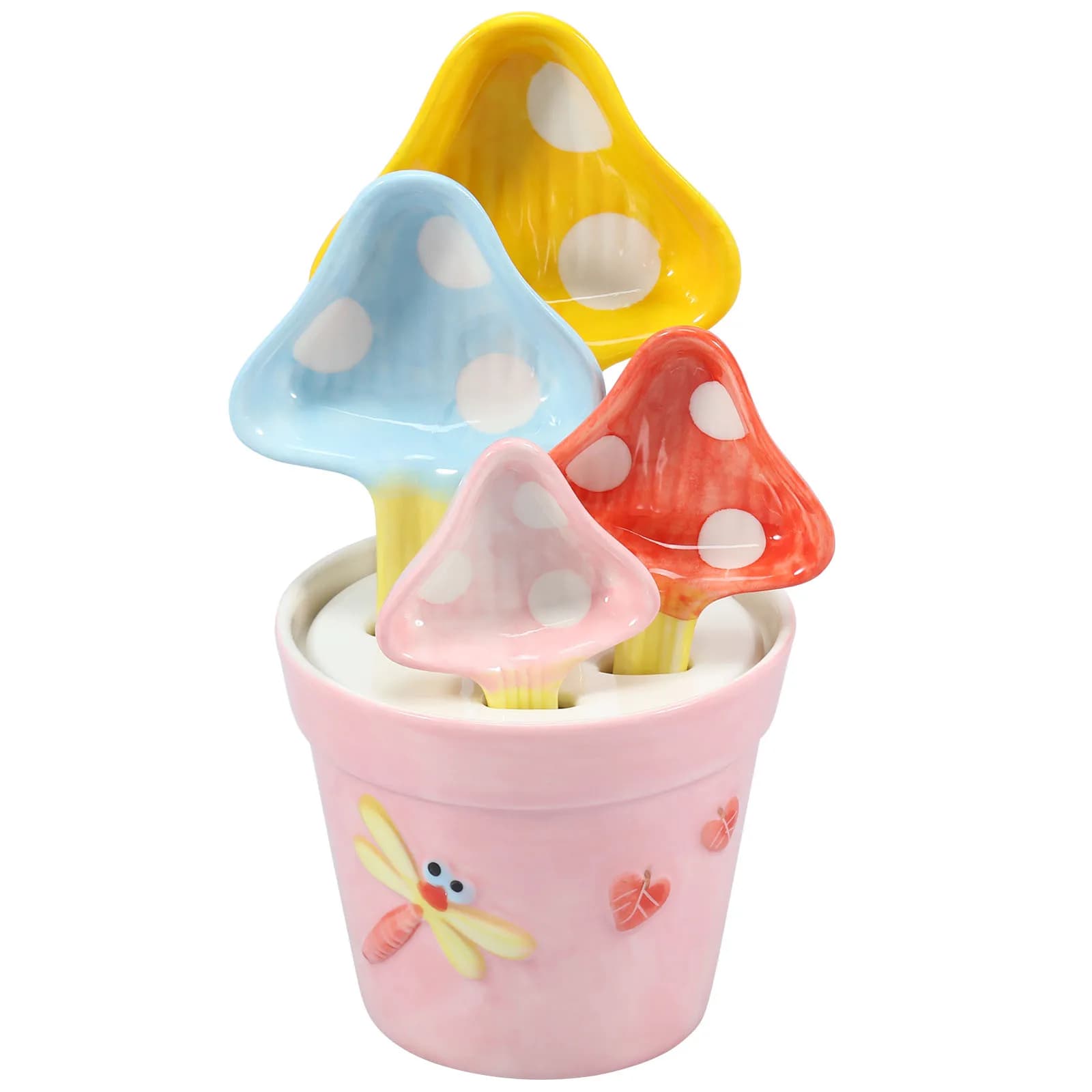 Set di cucchiai dosatori per cactus in ceramica da 4 pezzi, adorabili utensili da cucina funzionali con tazza di supporto, misurino per ornamenti domestici