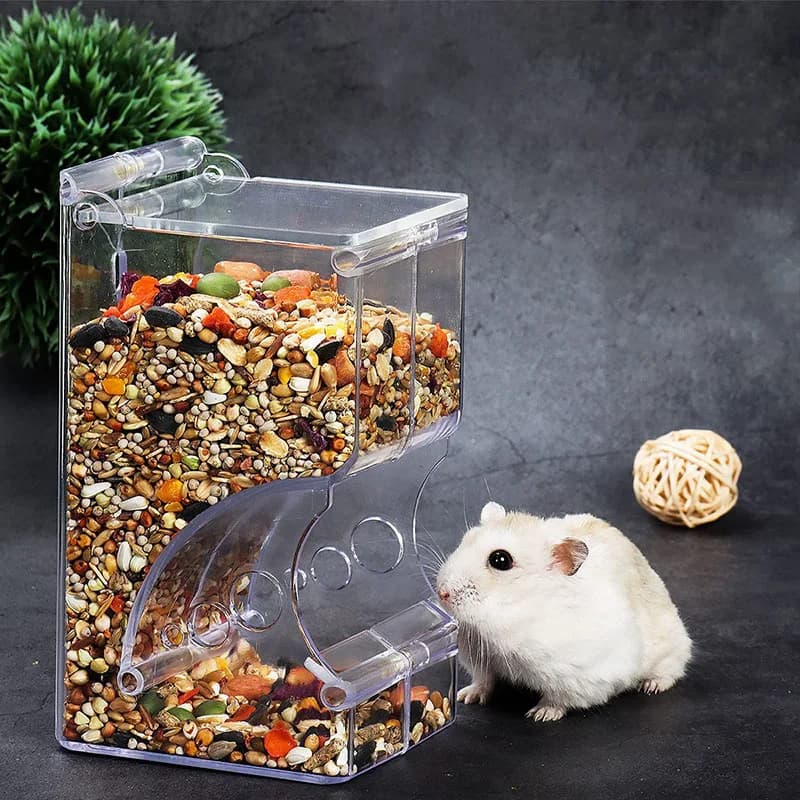 Hamster Feeder Parrot Rabbit Food Dispenser Acrylic Clear Automatic Pet Feeder For Hamster Guinea Pigs Bird Food Bowl Container