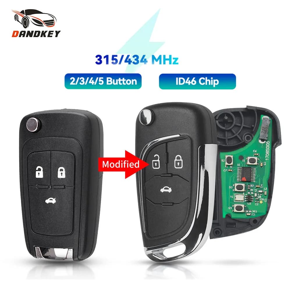 KEYYOU Chiave Remota Modificata per Chevrolet Equinox Cruze Epica Lova Camaro Impala Malibu Sonic Volt Spark 315MHz/433Mhz con Chip ID46