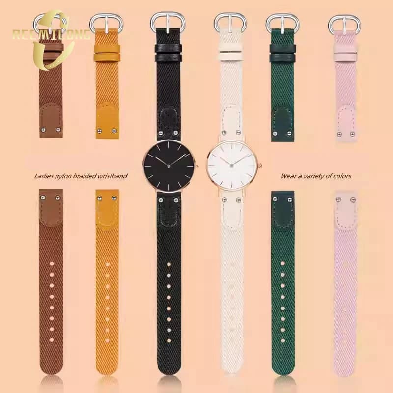 Nylon canvas watch strap For DW Daniel Wellington Spring Pastel 12mm 14mm pink off-white black green with rivet women watchband