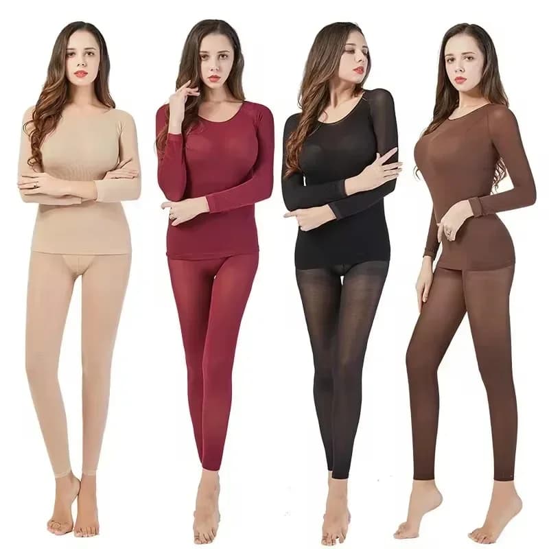 Set di biancheria intima termica da donna senza traccia Pigiama intimo unisex Lingerie invernale ultrasottile a maniche lunghe a temperatura costante 2 pezzi