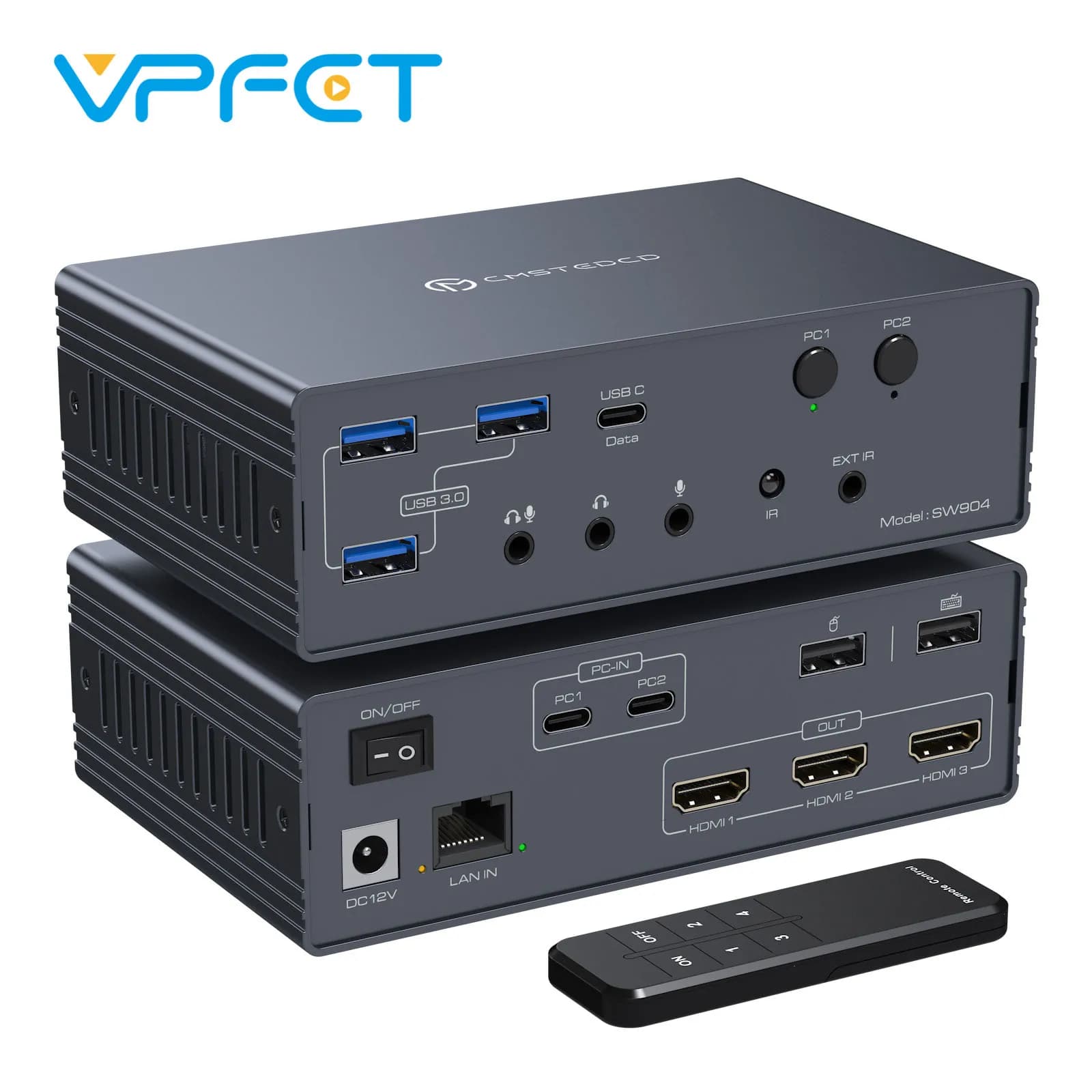 Switch KVM USB C Multi Computer Triplo monitor Switch KVM HDMI 4K a 60 Hz Condividi 3 monitor Dispositivo USB 3.2 Microfono audio per Windows Mac