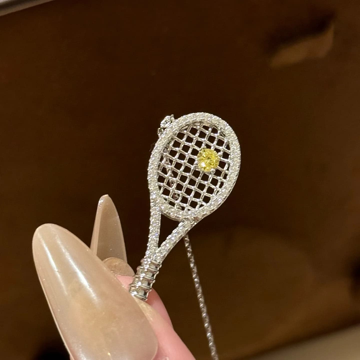 Sterling Silver S925 Sterling Silver Tennis Rack Pendant Necklace with Synthetic Zircon Yellow, Cute Design