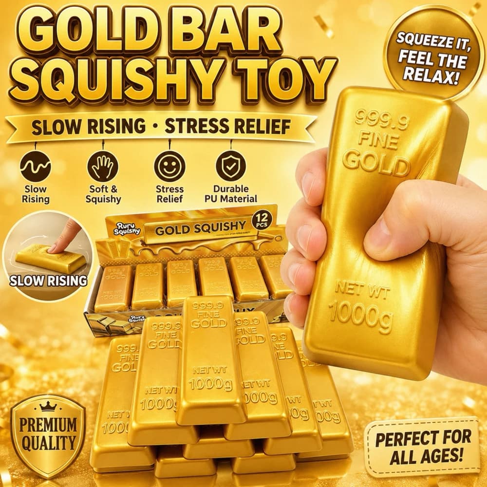 NEEDOH Gold Bar Squishy Toy Soft Fake Gold Brick Squeeze Stress Relief Toy Sensory Fidget Hand Play Gift Kids Adults Party Home