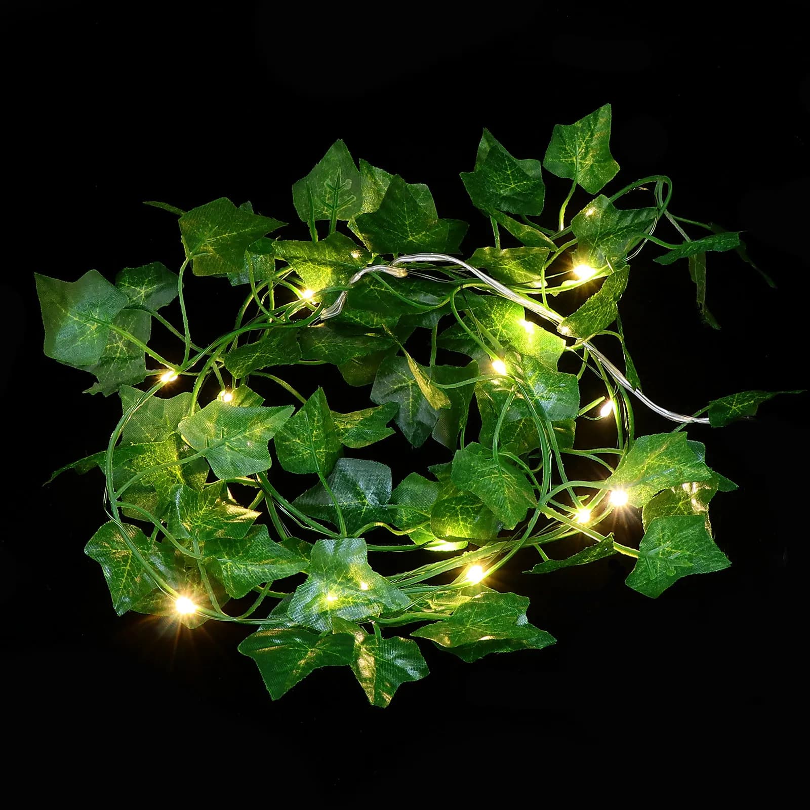 Green Leaves Garland with Warm White LED String Lights Flexible Decorative Lamp for Outdoor Indoor Wall Ceiling Festive