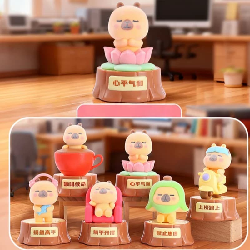 Capybara Blind Box PIMMO Serie Flocking, Action Figure di Capibara, Statuetta da Collezione per Ufficio e Scrivania
