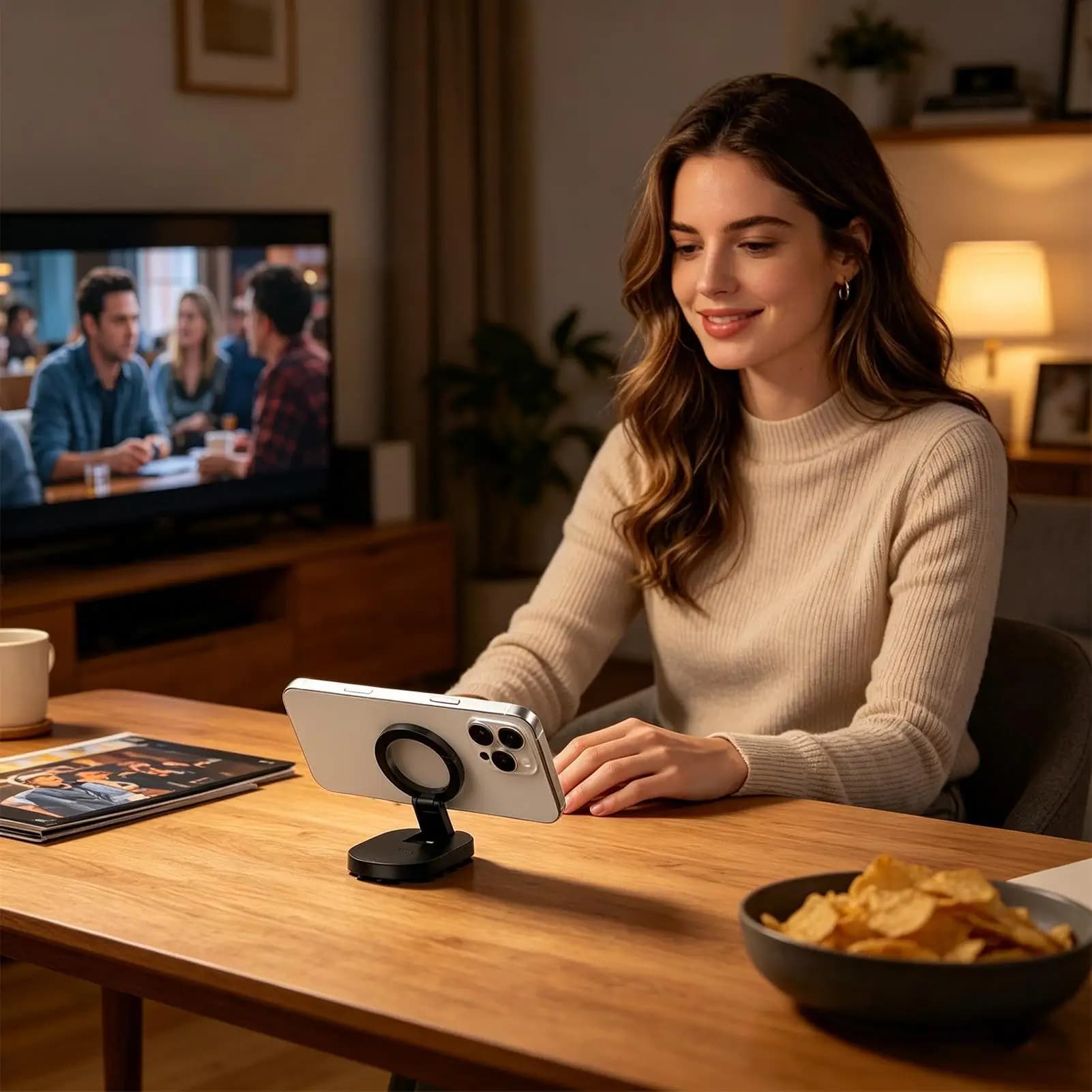 Supporto Magnetico per Telefono con Ventosa, Stand da Tavolo Rotante a 360° per Smartphone, Vetri, Specchi e Laptop