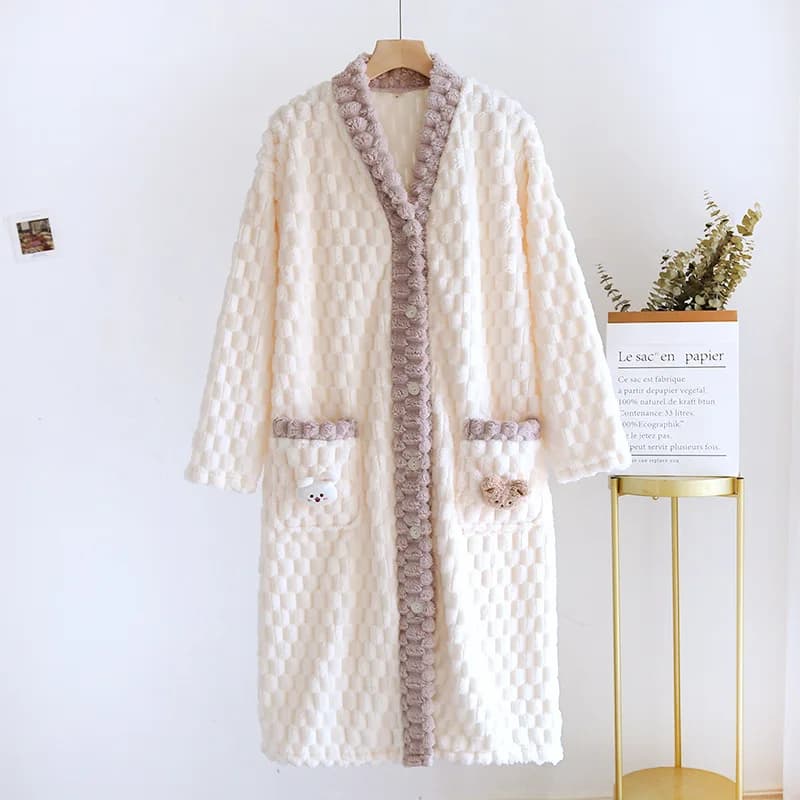 Women Winter New Thick Warm Flannel Bathrobe Plus Size Coral Fleece Bath Robe Female Cozy Dressing Gown Ladies Lounge Sleepwear