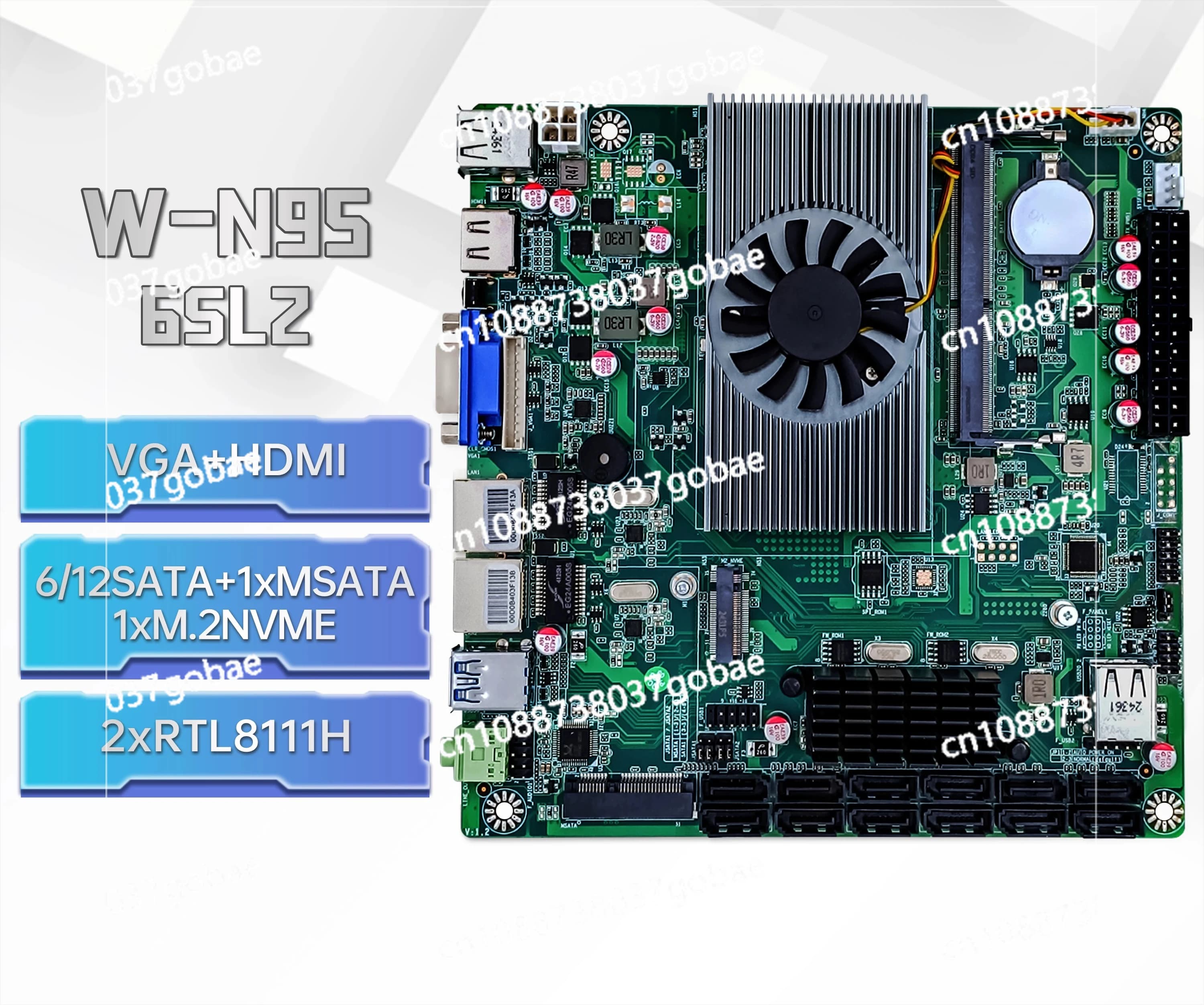 Scheda Madre NAS Industriale N95 N5095 con 12 SATA, Supporto Multi-Hard Disk, Porte LAN Dual 2.5G/8111H, IT