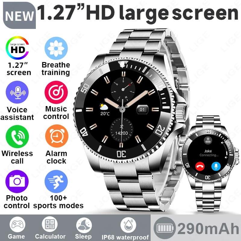 LIGE 2026 Smartwatch for Business, Waterproof IP68, Bluetooth Calls, Sports Watch with 1.27' HD Screen, Health Monitoring, New Smartwatch