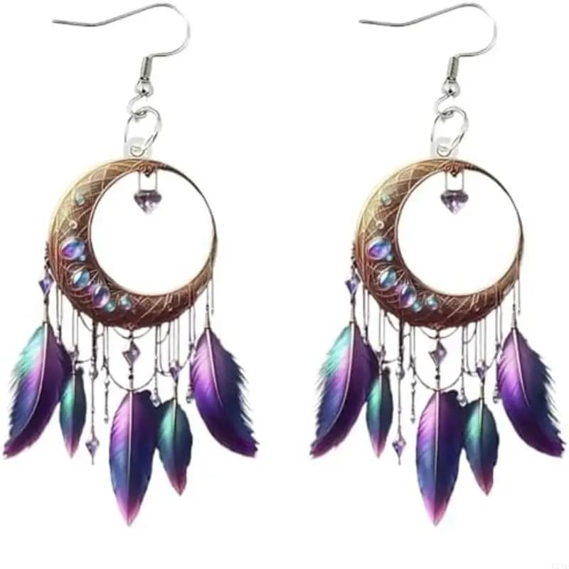 Elegant Bohemian Drop Earrings Unique Dreamcatchers Ear Jewelry Acrylic Texture Suitable for Women Teens Present