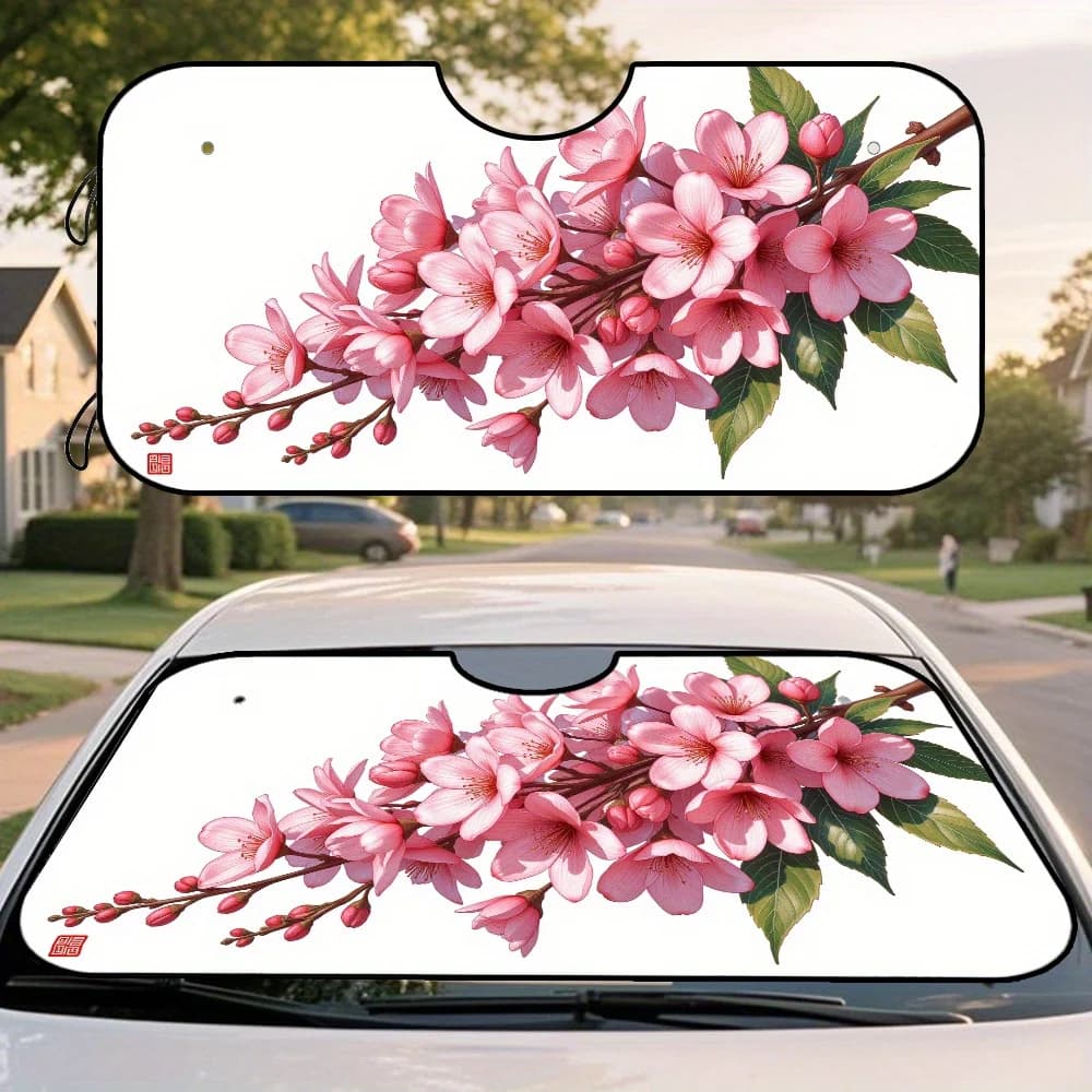 1 pezzo, parasole per parabrezza per auto con stampa artistica ad acquerello con fiori rosa, visiera parasole facile da piegare per parabrezza anteriore, mantiene la temperatura interna