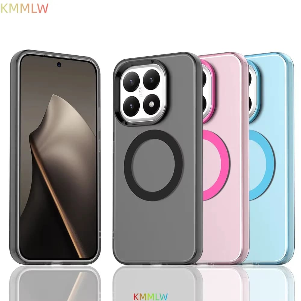 Custodia magnetica per ricarica wireless per Xiaomi 14T 15T Pro, Cover trasparente color caramella per Mi 17 Pro Max 17Pro