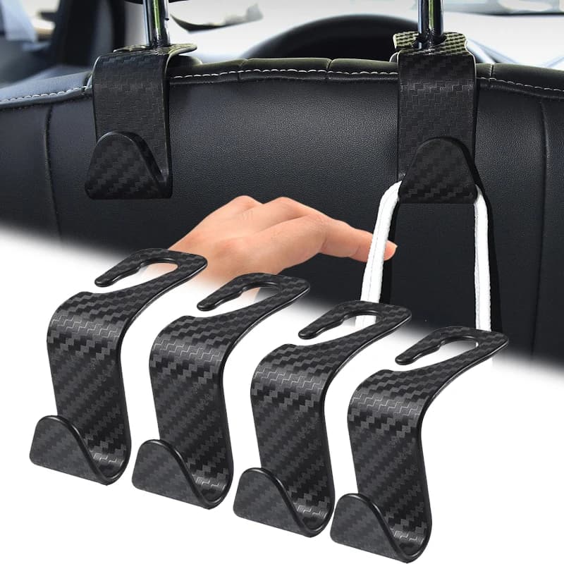 2/4Pcs Carbon Fibre Hook Car Seat Headrest Hook Auto Back Seat Organizer Hanger Handbag Clothes Bracket Car Interior Accessories