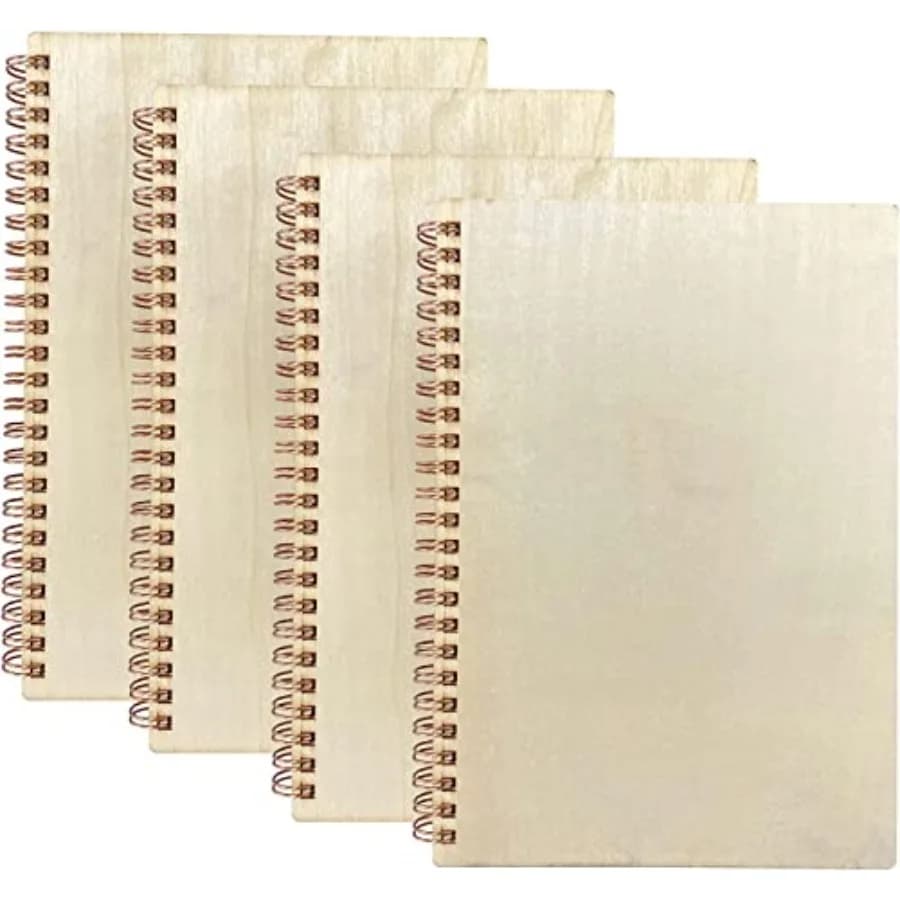 Cregugua 4 Pieces B6 Wooden Cover Sketchbook 80 blank Pages Jounal Notebook 7 x 5 In Blank Spiral Notebook for Crafts