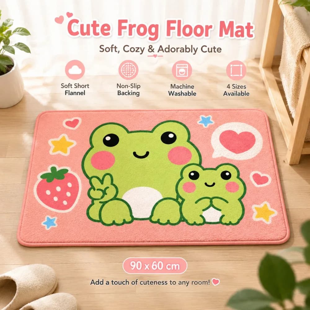 ESRBSO Cute Frog Area Rug Soft Short Flannel Non-Slip Floor Mat for Bathroom Bedroom Kids Room Decor 60x40/80x50/90x60/120x80cm