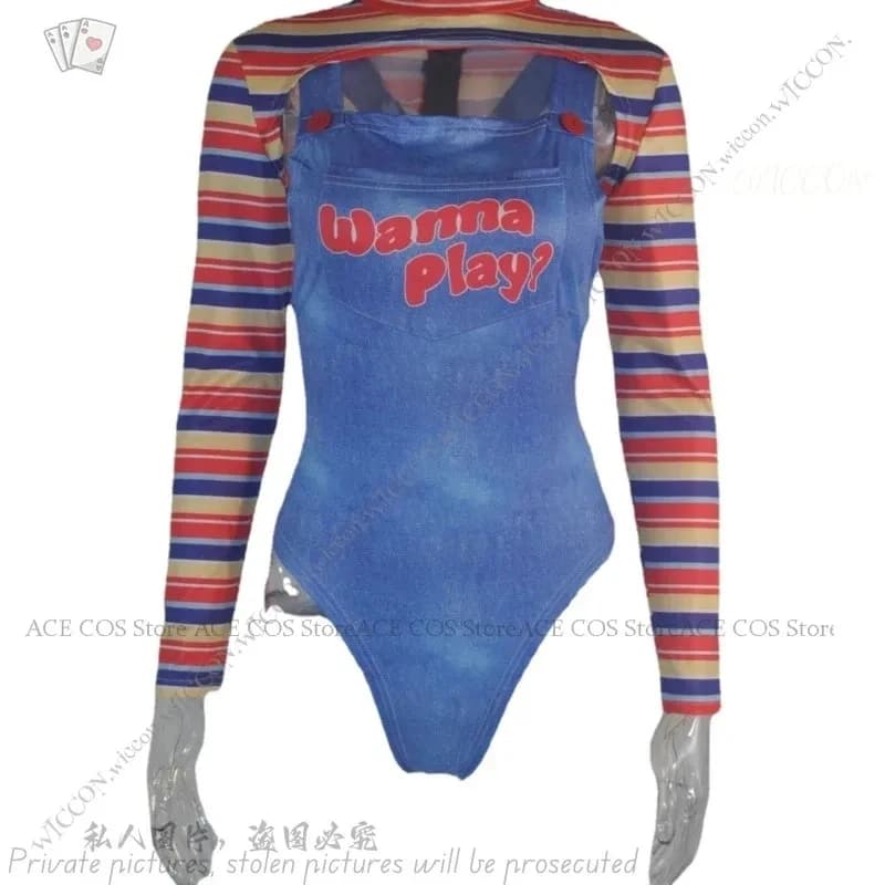 A;3\v,7'd/Scary Nightmare Halloween Costumes for Women Killer Wanna Play Movie Character Bodysuit Chucky Costume Sex;4'v\7,h/