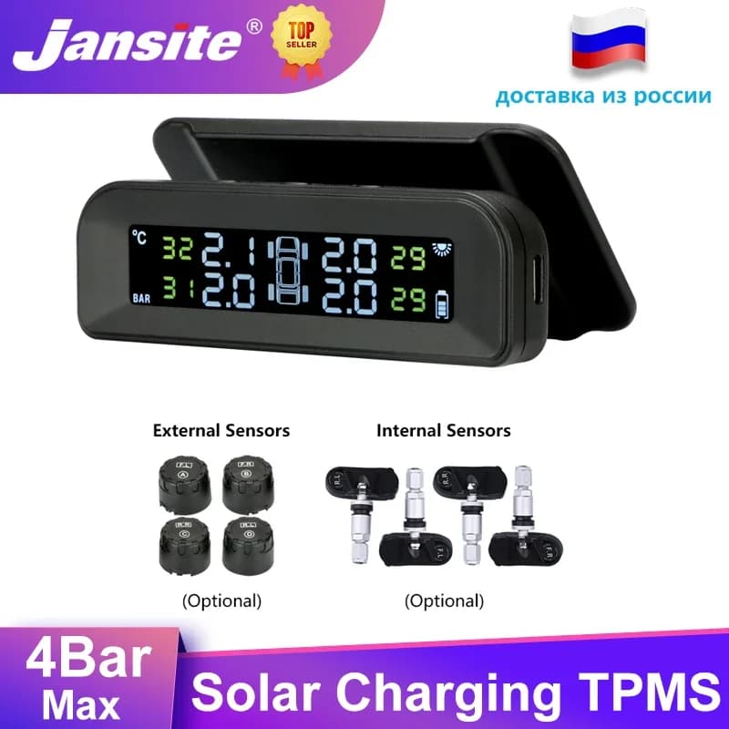 Jansite Solar TPMS Car Tire Pressure Monitoring System Tire Indicator Real Time Display Connected to Solar Energy Wireless Glass