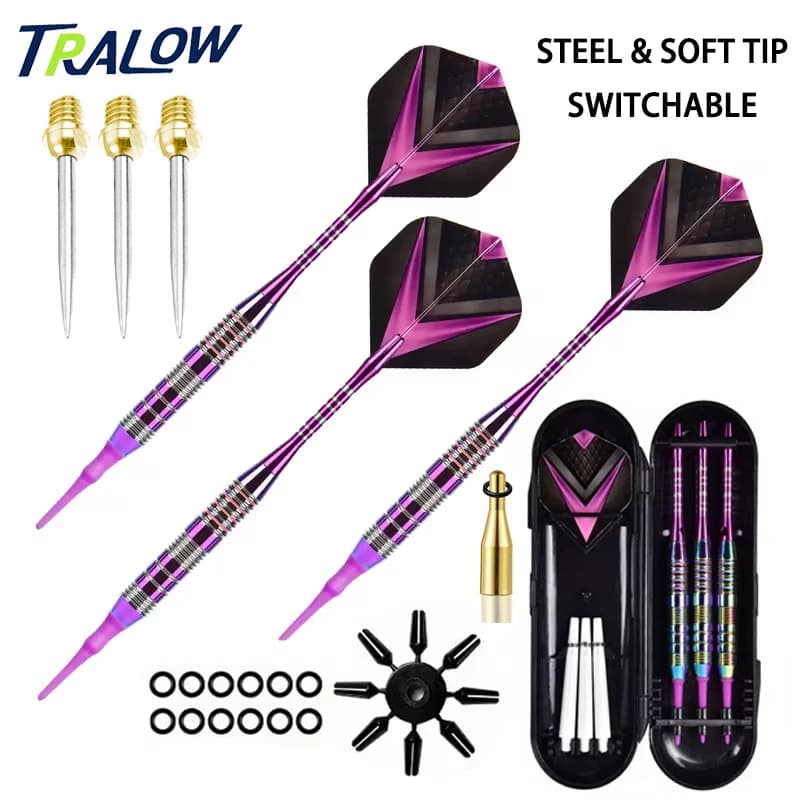Set di freccette convertibili TRALOW con punta in acciaio e punta morbida, con impugnatura zigrinata antiscivolo, kit professionale per principianti e giocatori esperti