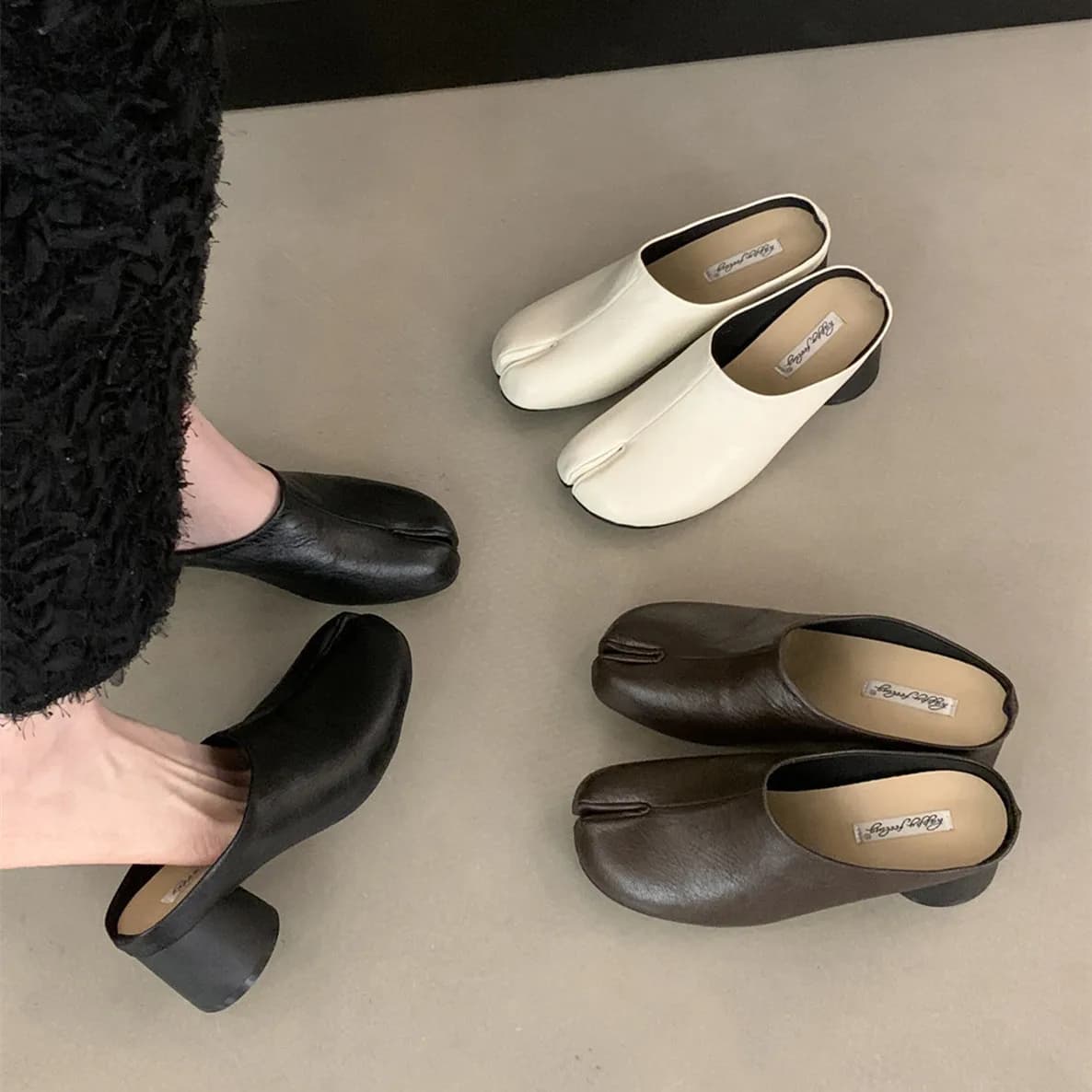 Bailamos Women's Spring Shoes with Open Toe, Fashion Moccasins with High Heel, Soft Décolleté Leather, Outer Casual Slippers, Elegant Mules