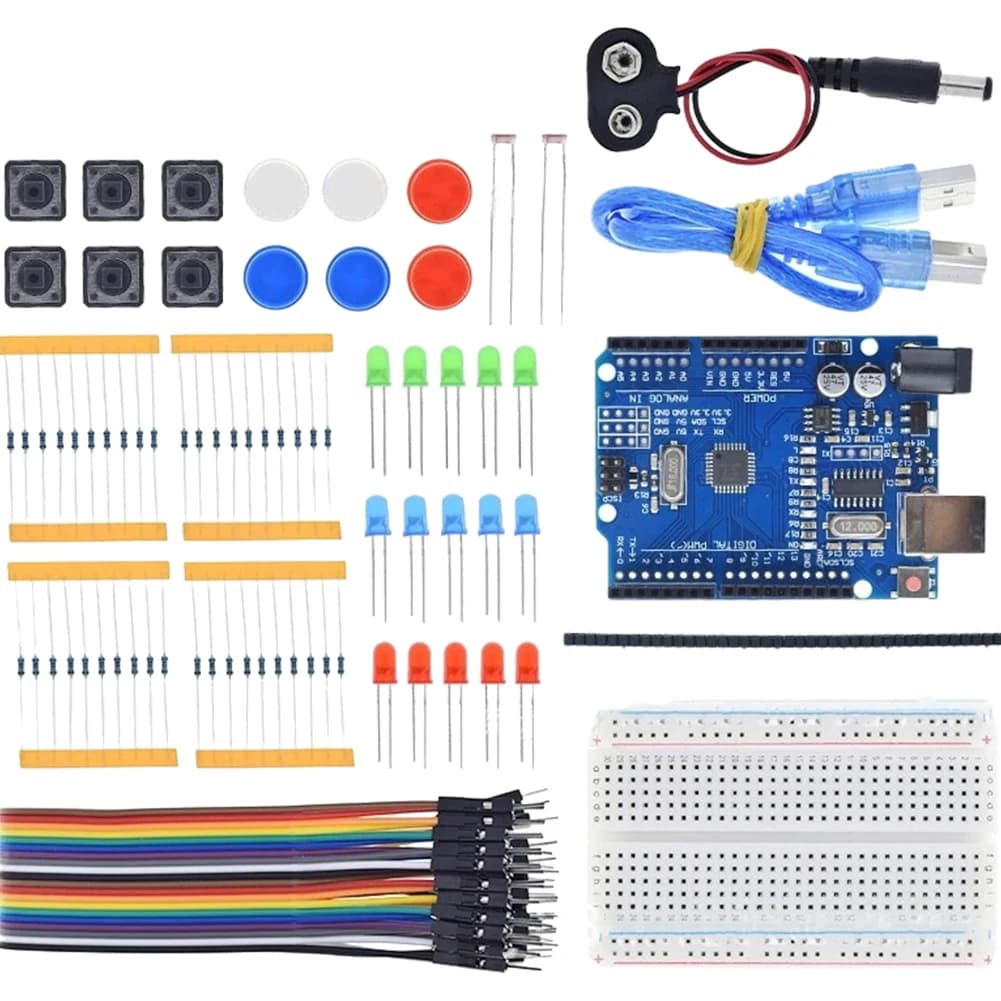 Nuovo Starter Kit 13 in 1 Mini Breadboard USB 3 colori LED Jumper Wire Button 400 fori per Arduino R3 laboratorio educativo scolastico fai da te