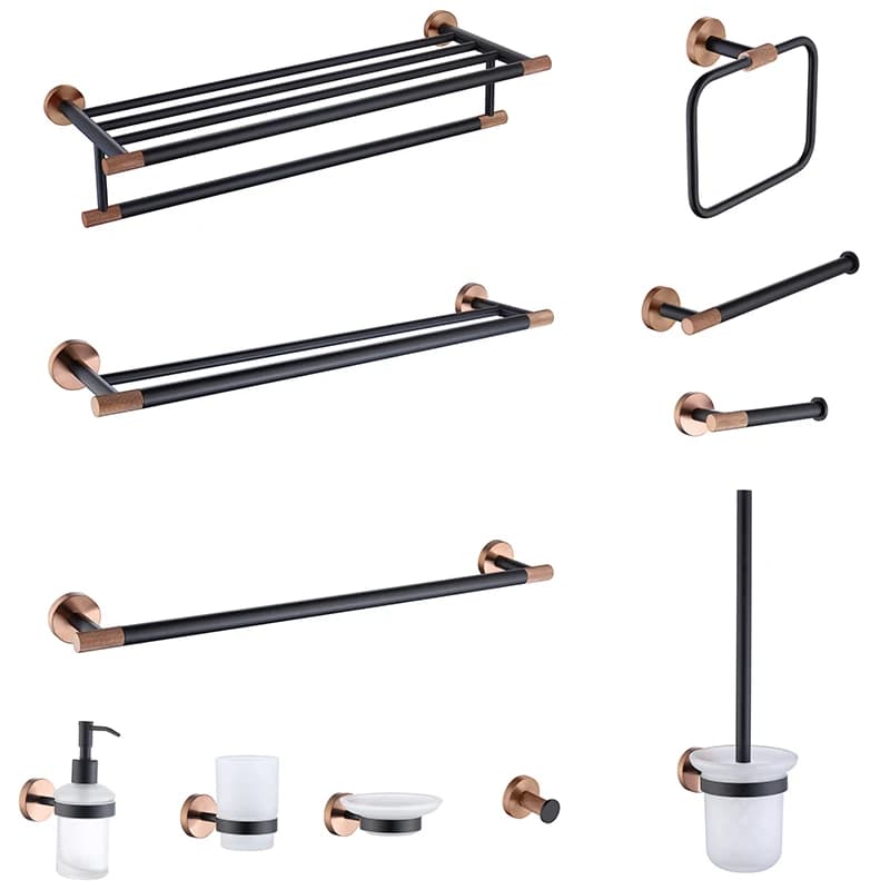 SANLUOIS Black Rose Gold Wall Mount Stainless Steel Clothes Hanger Wall Holder Paper Holder Bags Bathroom Set