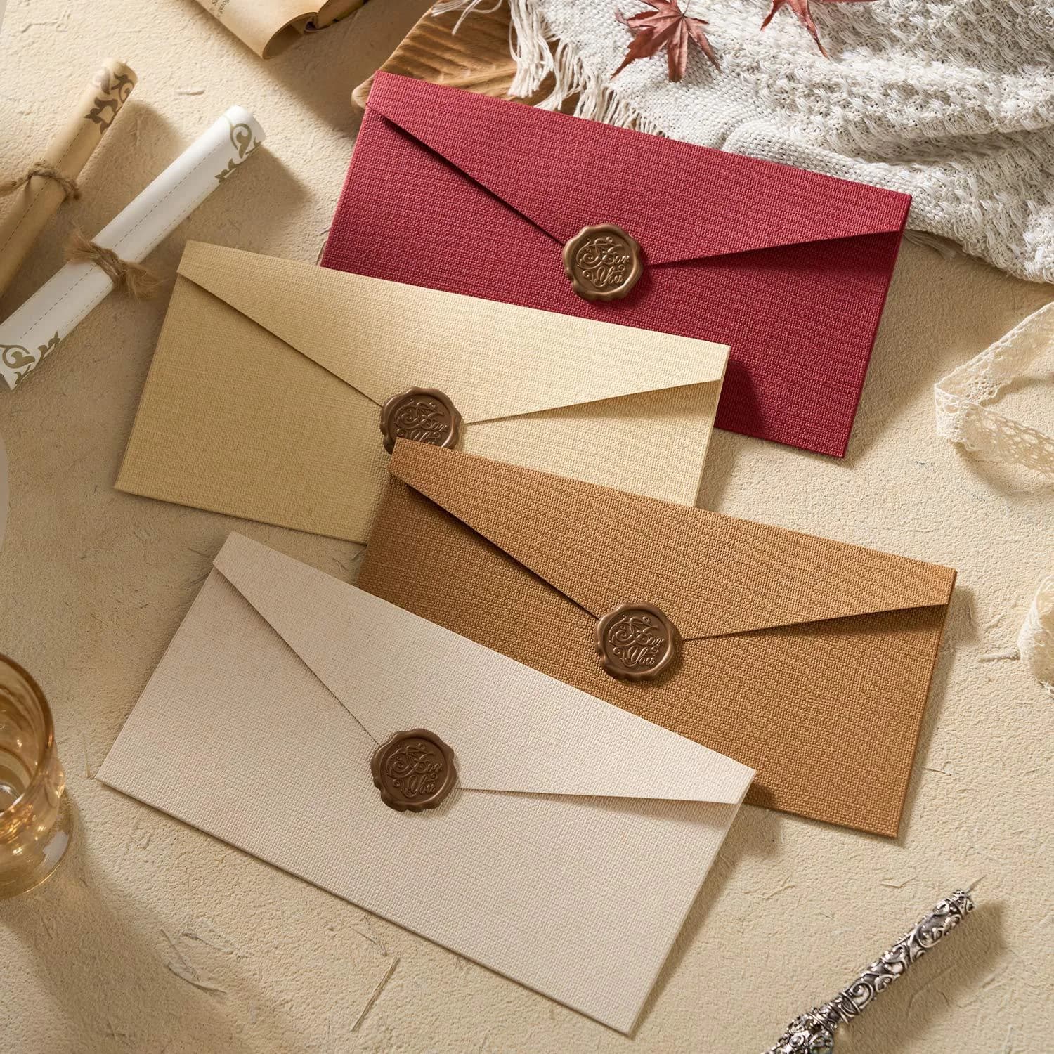 Linen Textured Envelopes Letter Paper Set Vintage Wax Seal Stationery for Wedding Graduation Invitation Love Letters Postcards
