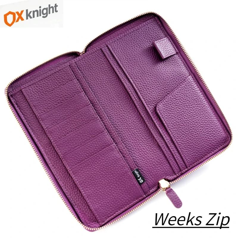 OX KNIGHT 2026 New Weeks Zip Cover Genuine Leather Notebooks Journals Pebbled Grain Cowhide for Planner Notepad Diary Stationery