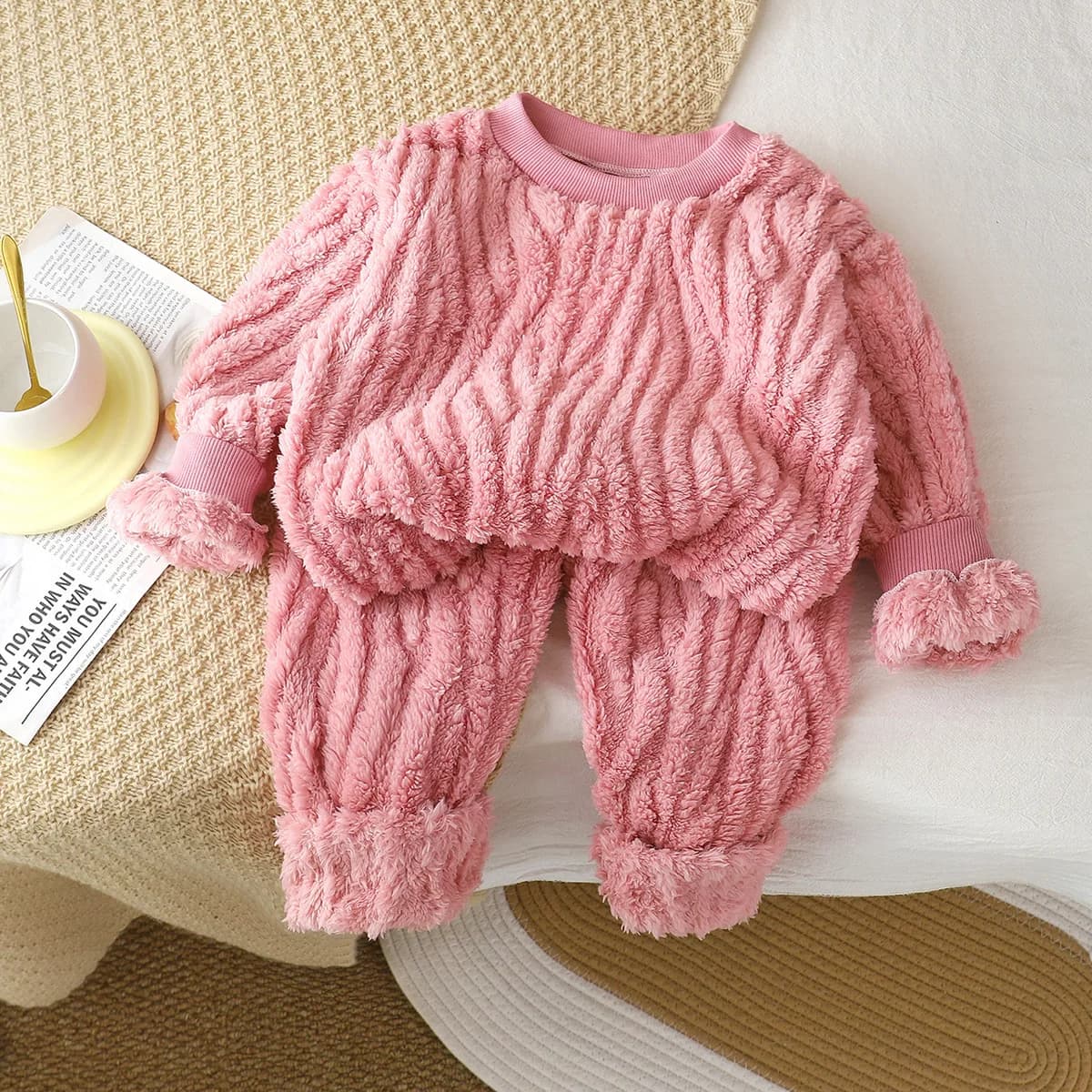 Pigiami in Flanella per Bambini e Bambine, Comodi e Spessi, con Aggiunta di Pile per Autunno e Inverno