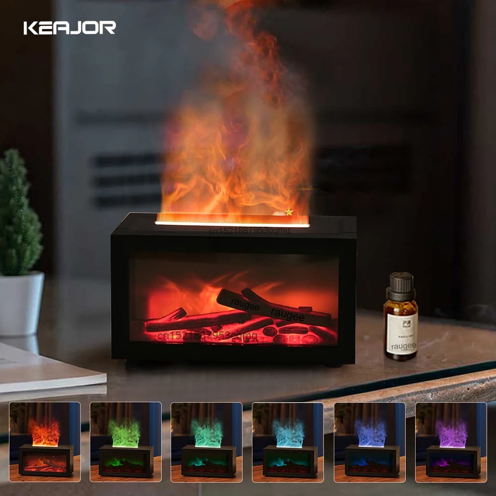 Mini diffusore di aromi camino diffusore di oli essenziali fiamma colorata umidificatore domestico creatore di nebbia fredda ad ultrasuoni con luce