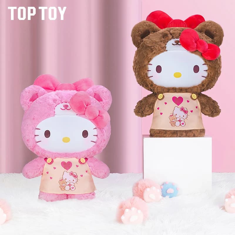Bambola di peluche ufficiale TOPTOY Hello Kitty con pigiama color caramello, pigiama a forma di cuore, adatta come regalo per ragazze, alta 38 cm, realizzata in AB.