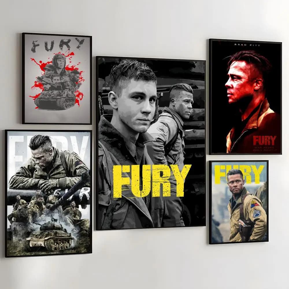 War Movie F-Fury Painting Calligraphy Self Adhesive Wall Art Waterproof Print For Bedroom Living Room Hallway Home Decor