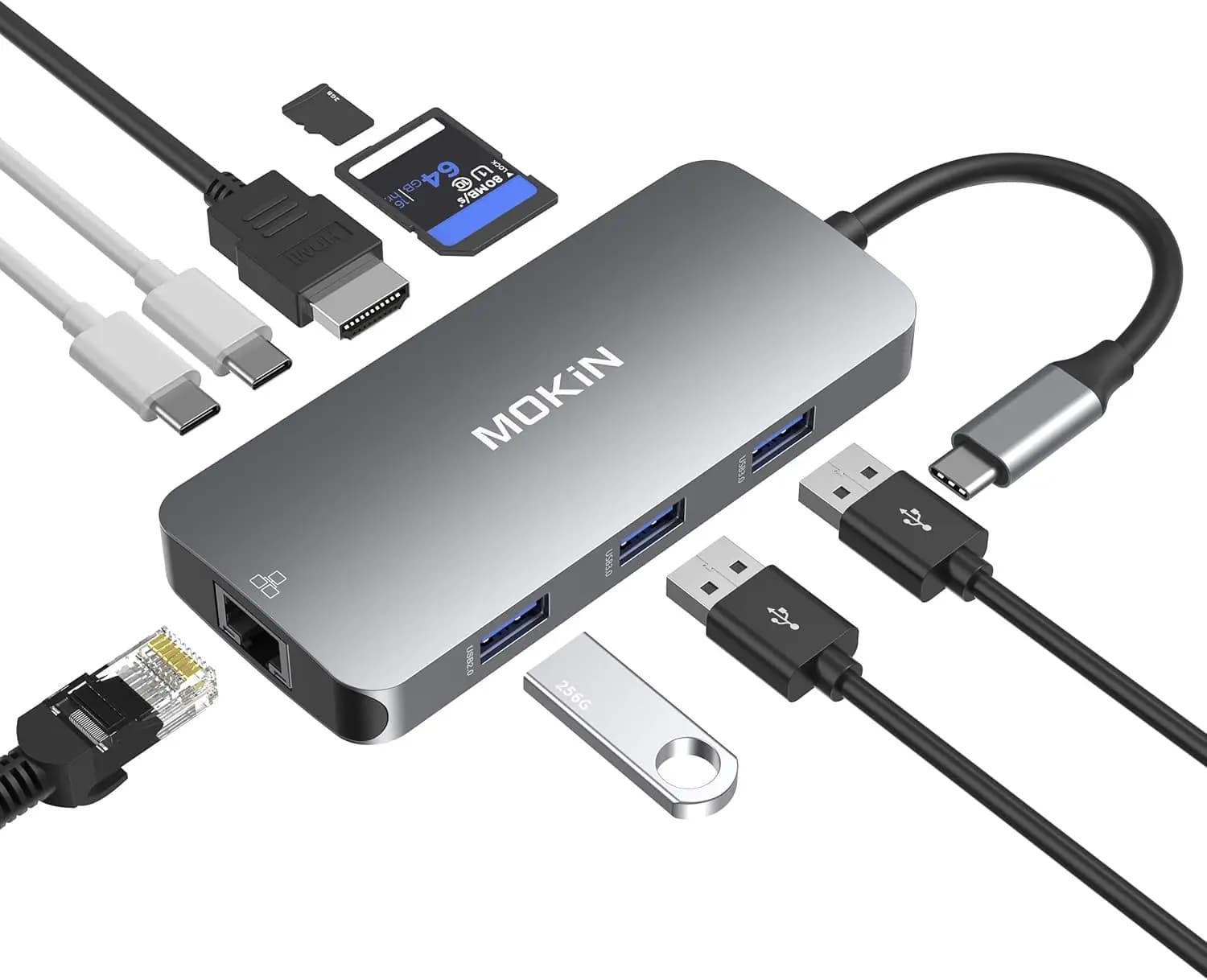 9-in-1 USB C Hub for MacBook Pro/Air: 3 USB Ports, HDMI, Ethernet, 100W PD Charging, SD/TF Card Reader