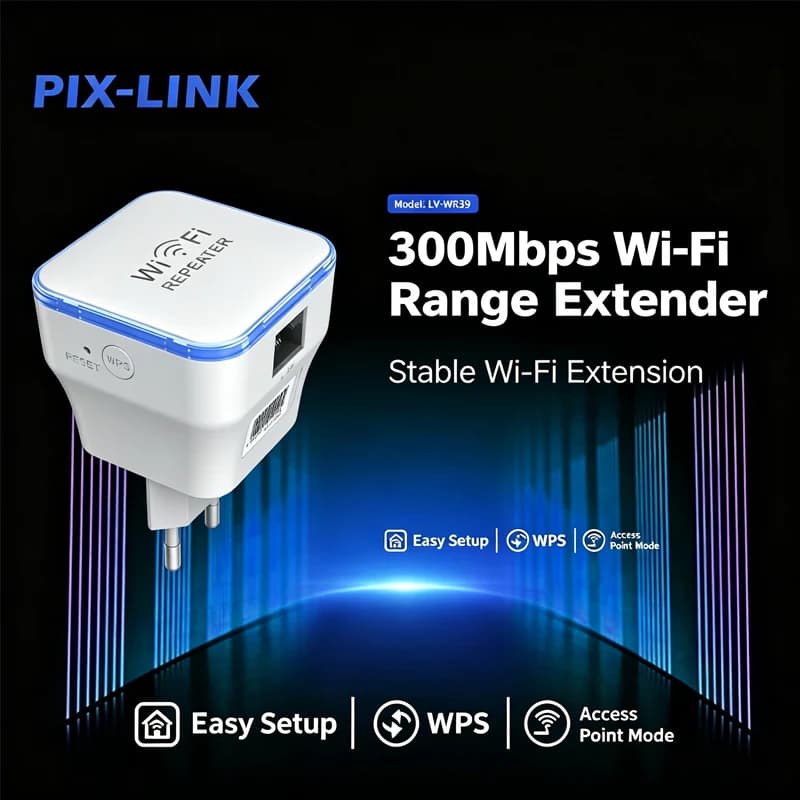 PIX-LINK WR39 Ripetitore WiFi Wireless N300 300Mbps, Estensore di Segnale Wireless, Router/AP 2.4GHz, Penetrazione Pareti, Configurazione Facile WPS, LAN