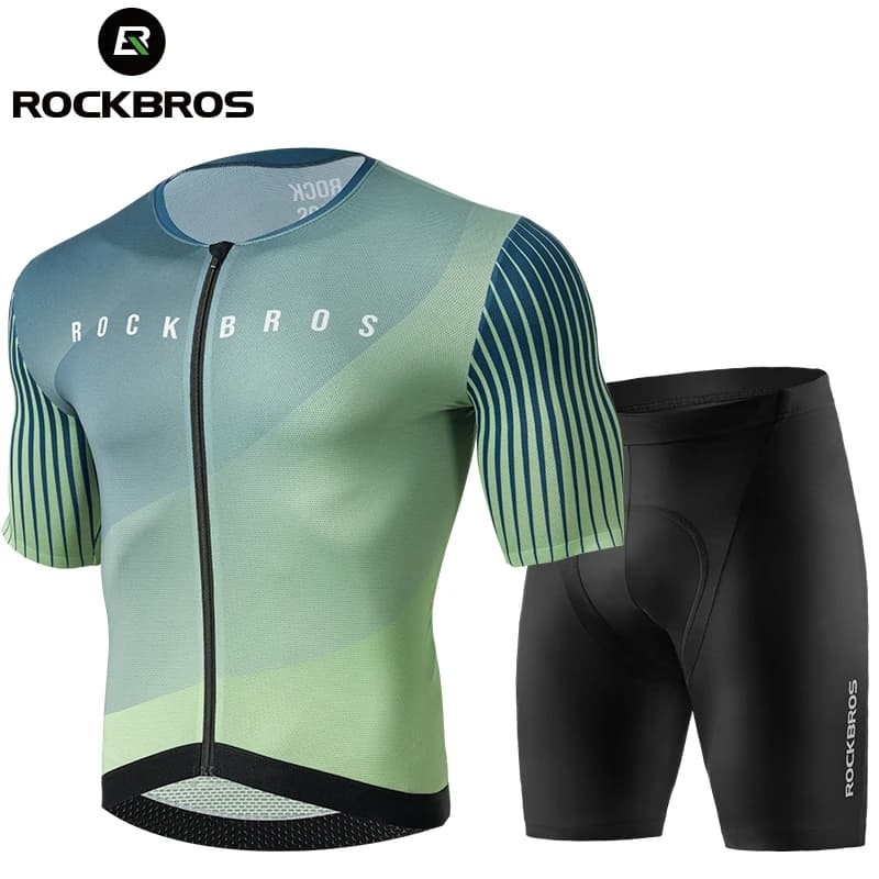 ROCKBROS Summer Cycling Jersey Set MTB Men T-shirt Shorts Pants with YKK Zipper Sportswear Set of breathable bicycle mesh