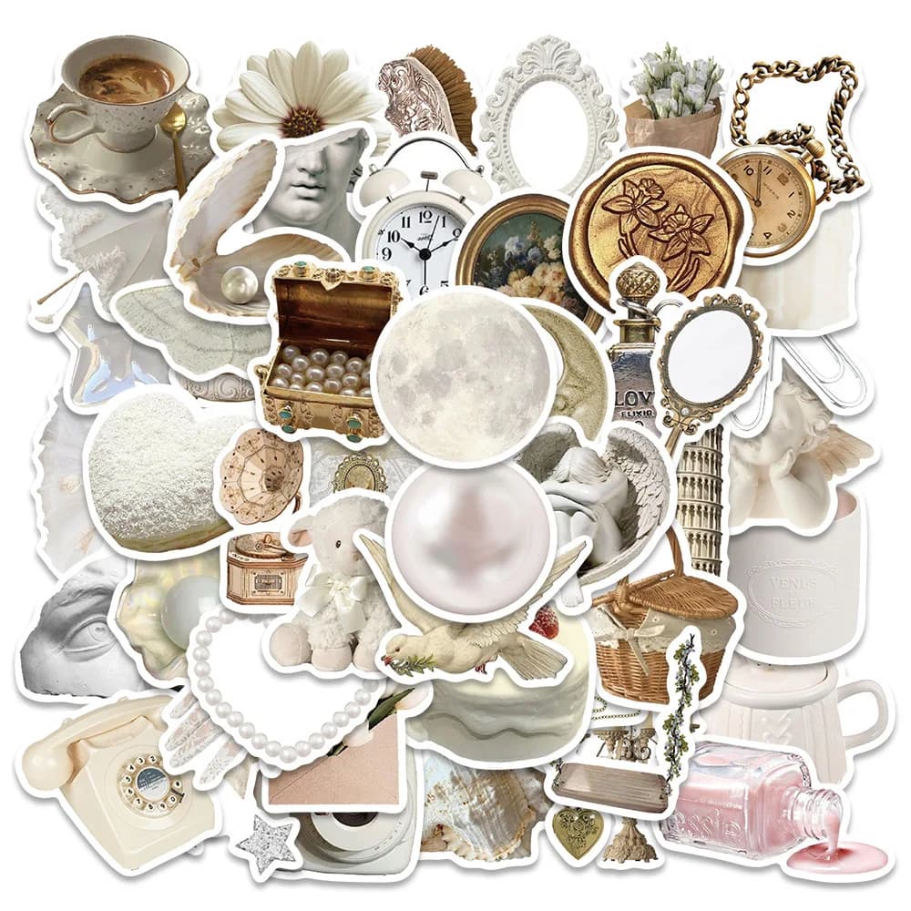 50PCS INS White PVC Sticker Aesthetic Decoration Scrapbooking Sketchbook Korean Stationery School Supplies