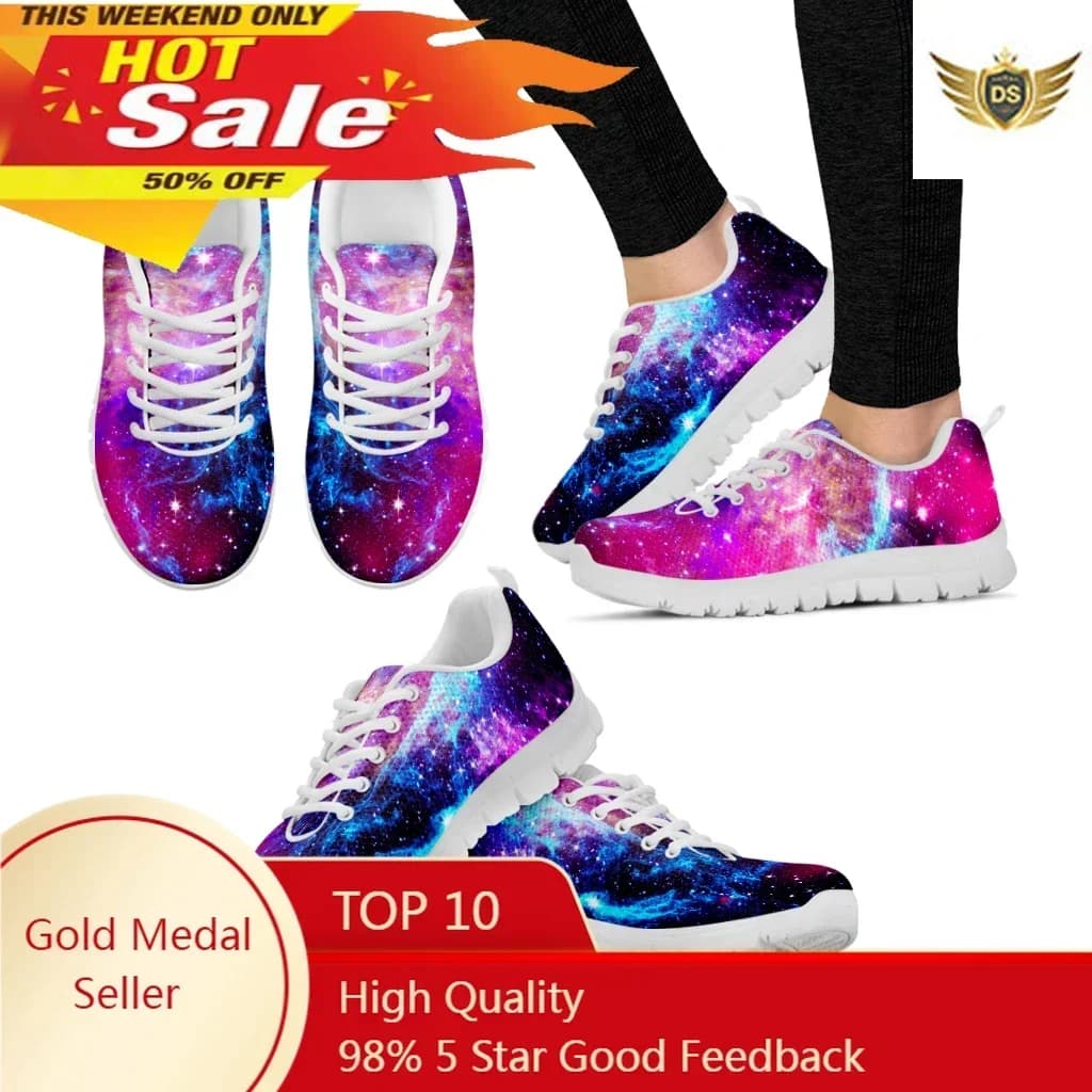 Bella galassia 3D stampato donna mesh sneaker leggero e confortevole scarpa piatta femme traspirante AF calzature da passeggio stringate