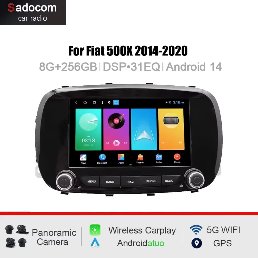 7" DSP 2 din Android 15.0 8 Core 12GB RAM 256GB ROM Car Player GPS radio autoradio multimedia car radio For Fiat 500X 2014-2020