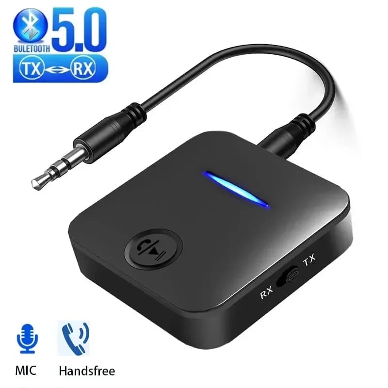 Trasmettitore ricevitore Bluetooth 5.0 Jack Aux da 3,5 mm Adattatore audio vivavoce stereo per musica con microfono per cuffie TV per PC per auto